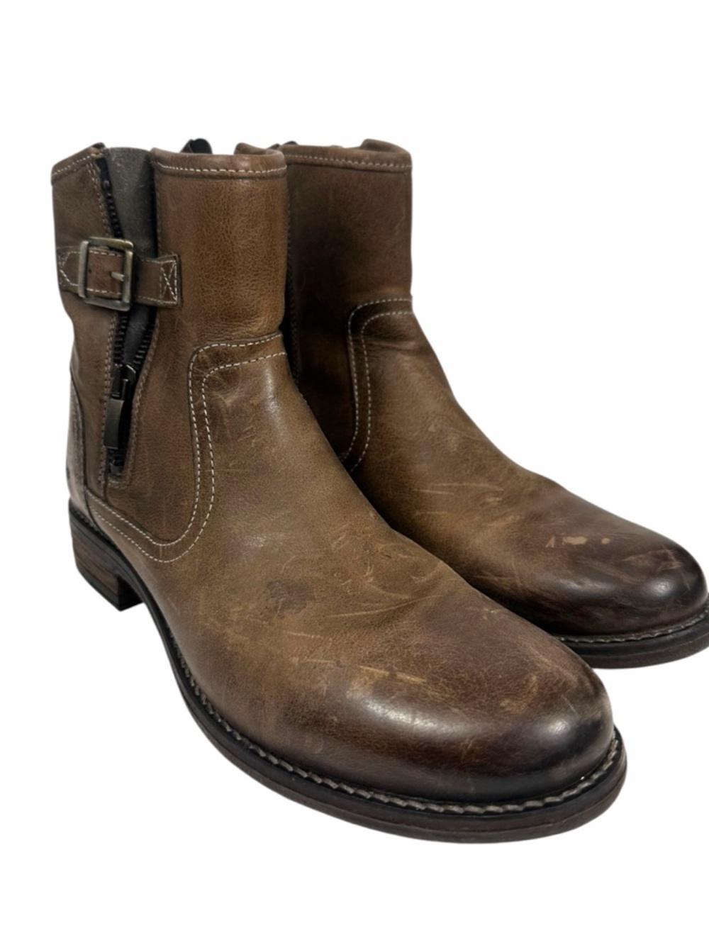 TAOS Convoy Brown Leather Double Zipper Ankle Boots Size 39